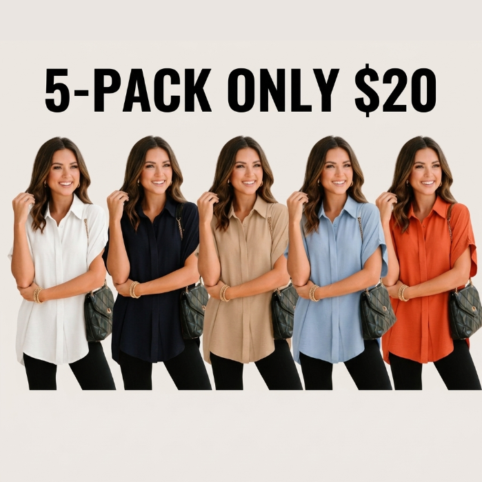 Women's Tops Dressy Casual V Neck Button Down Shirts Solid Short Sleeve Blouses