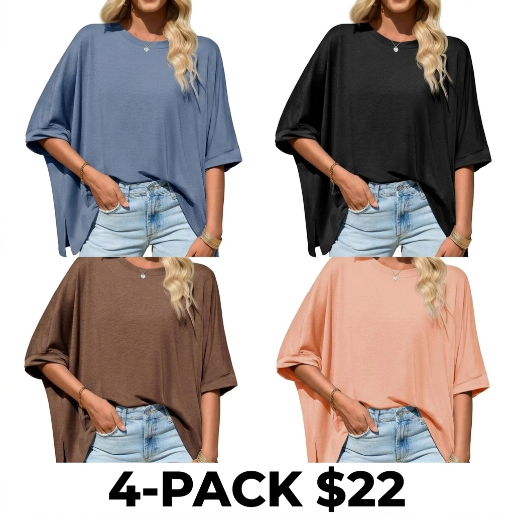 Women's Oversized Batwing Sleeve T-Shirt – Asymmetric Hem Loose Fit Tunic Top