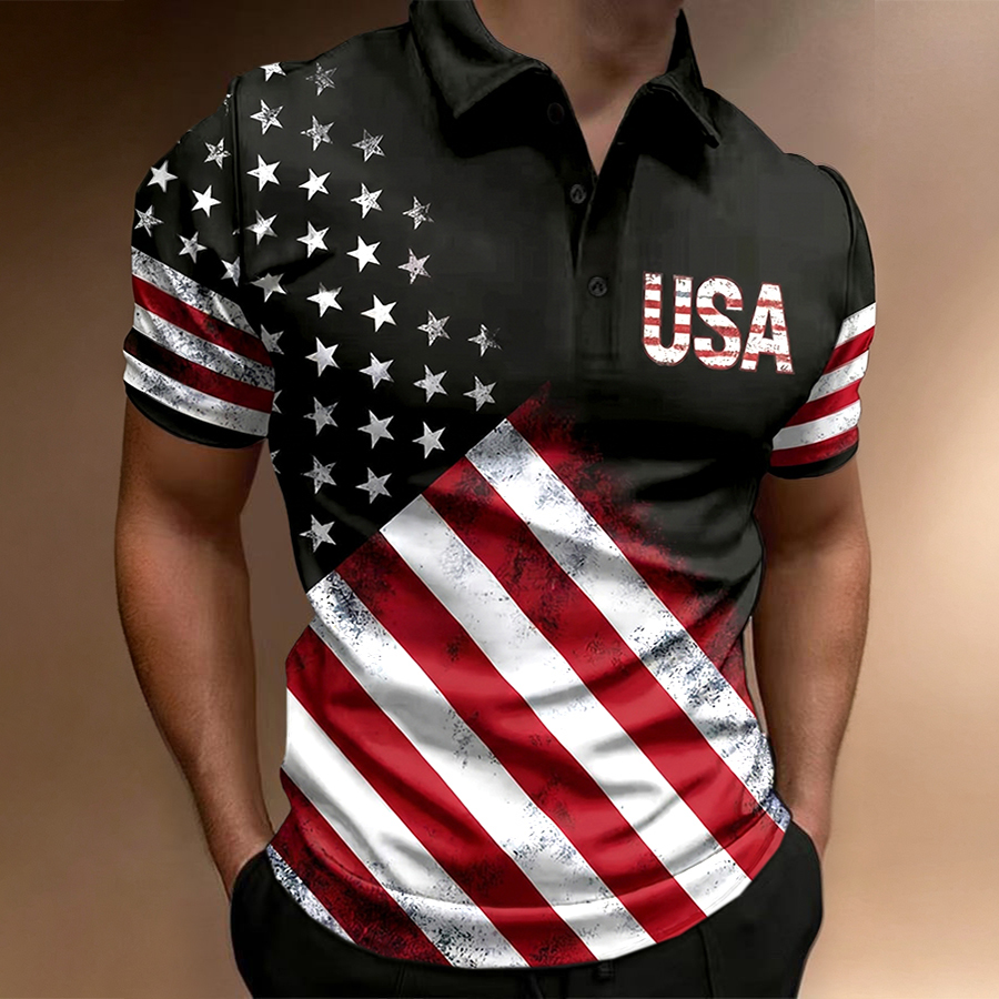 Men'S Casual Short Sleeved Polo Shirt For American Anniversary Celebration