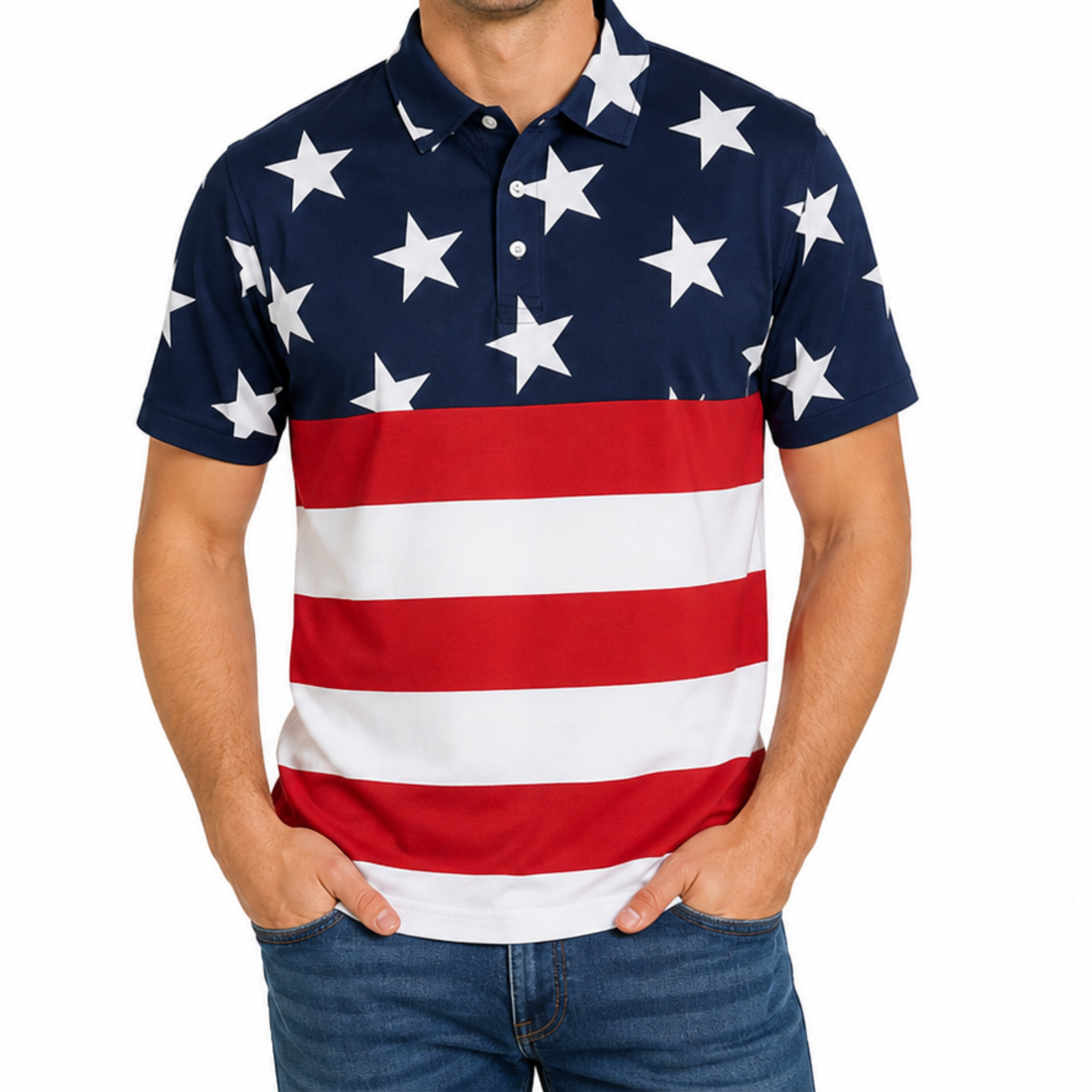 Men’s American Flag Polo Shirt – Freedom Field Patriotic 100% Cotton Polo