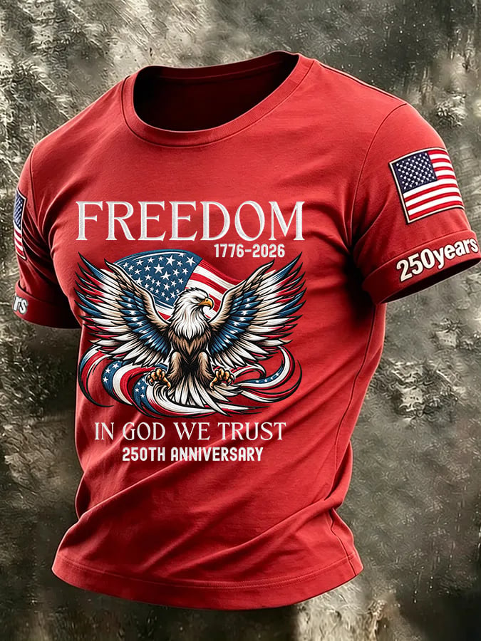 Men's USA 1776-2026 250th Anniversary Print Round Neck T-shirt