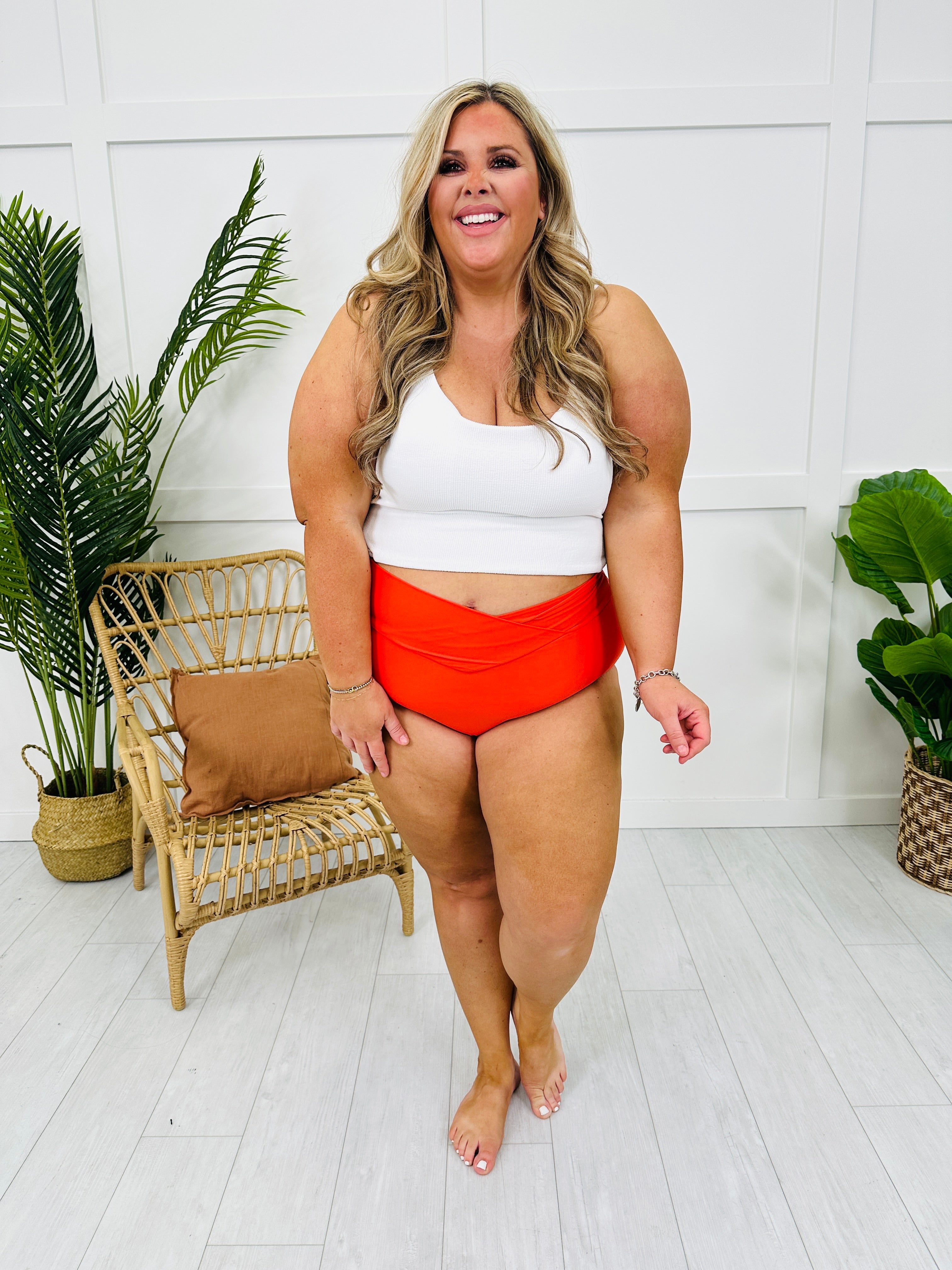 High Rise V-Cut Swim Bottoms in Red