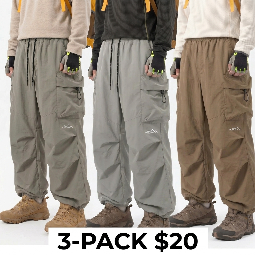Unisex Baggy Cargo Parachute Pants – Lightweight Water-Resistant Outdoor Hiking Trousers, Loose-Fit Gorpcore Streetwear