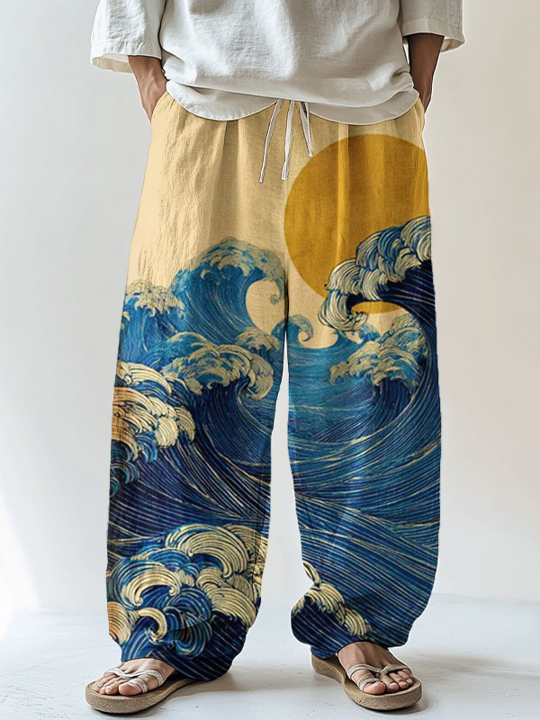 Men's Sun And Waves Art Print Casual Pants