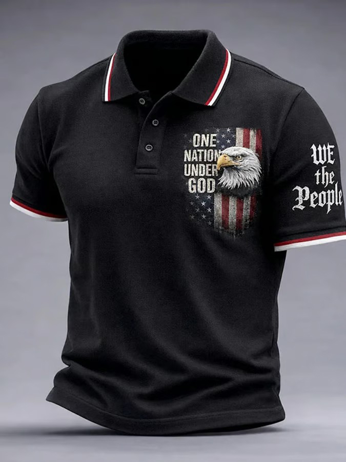 Men'S Casual Polo Shirt With American 250th Anniversary Print