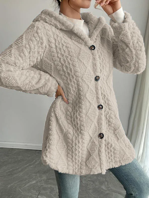Women's Solid Color Fuzzy Hooded Jacket