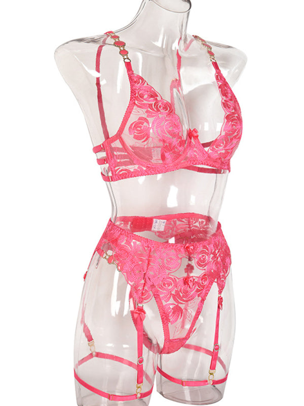 Embroidered Bra Retro Decorative Push-Up Underwear Set