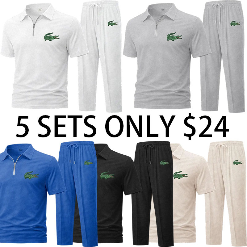 Men's Waffle-Knit Short-Sleeve Shirt and Pants Two-Piece Set