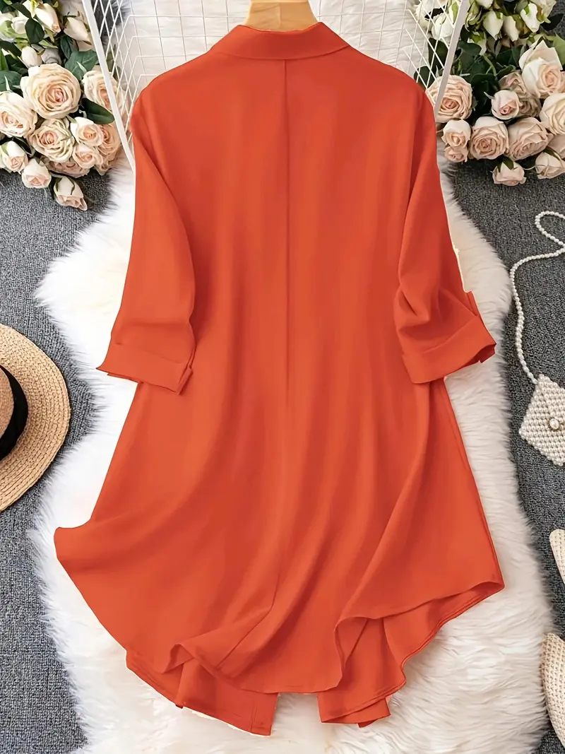 Women's Plus-Size Long Sleeve Button-Up Blouse – Elegant Collared Top for Spring & Fall Daily Wear