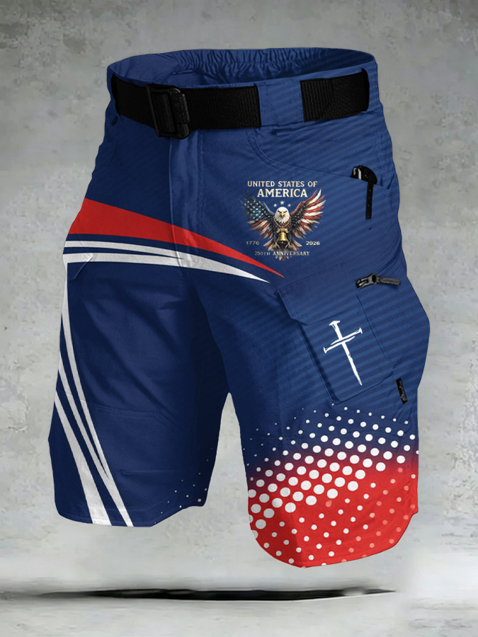 Men'S America Flag Print  Color-Blocked Cargo Pants
