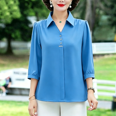 Women's 3/4 Sleeve Shirt Elegant Polo Collar Solid Color Blouse