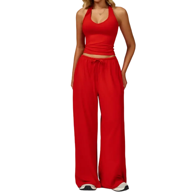 Mother's Day Gifts, Matching Sets Women 2 Piece Sets Summer Casual V Neck Top Wide Leg Pants Womens Holiday Travel Wear Fabric Breathable Summer Casual Clothing Sportswear Gym Sets Casual Loose Long Pant