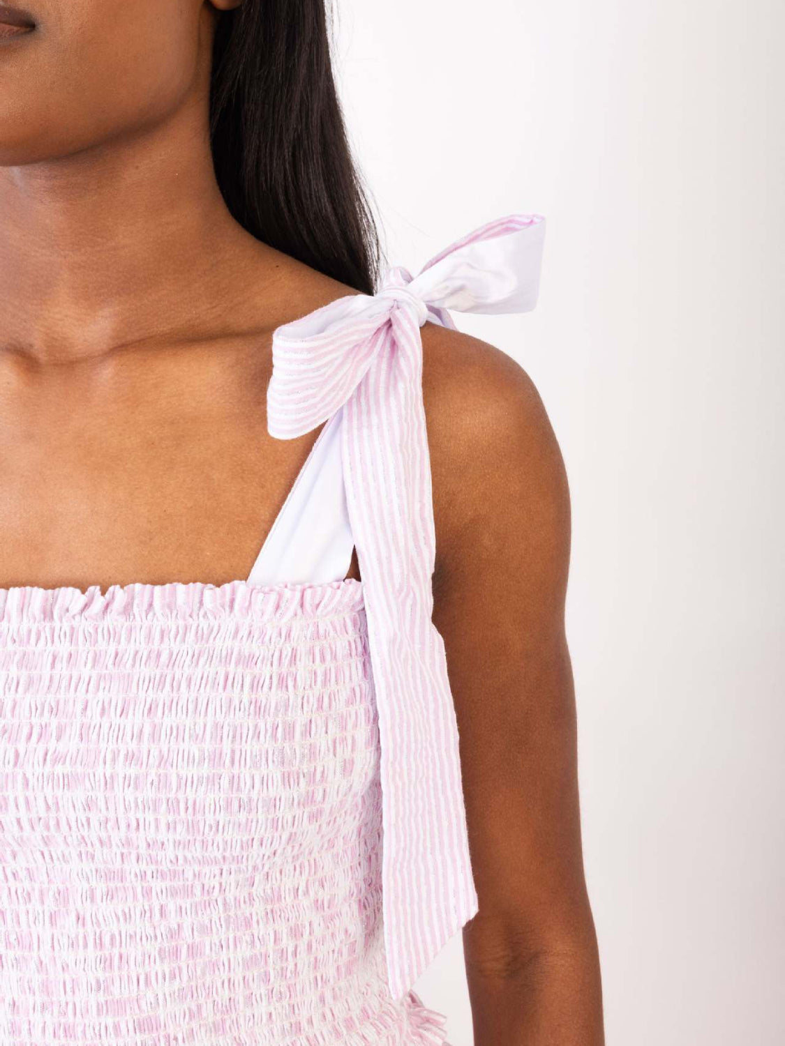 Smocked Tie Shoulder Top And Mini Skirt Set