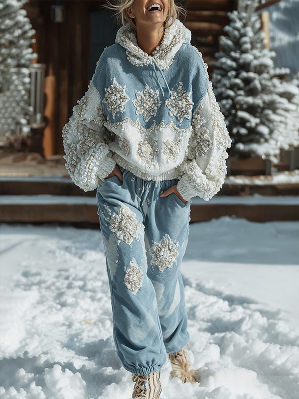Women's Christmas Snowflakes Print Hoodie Casual Sweatpants Matching Set