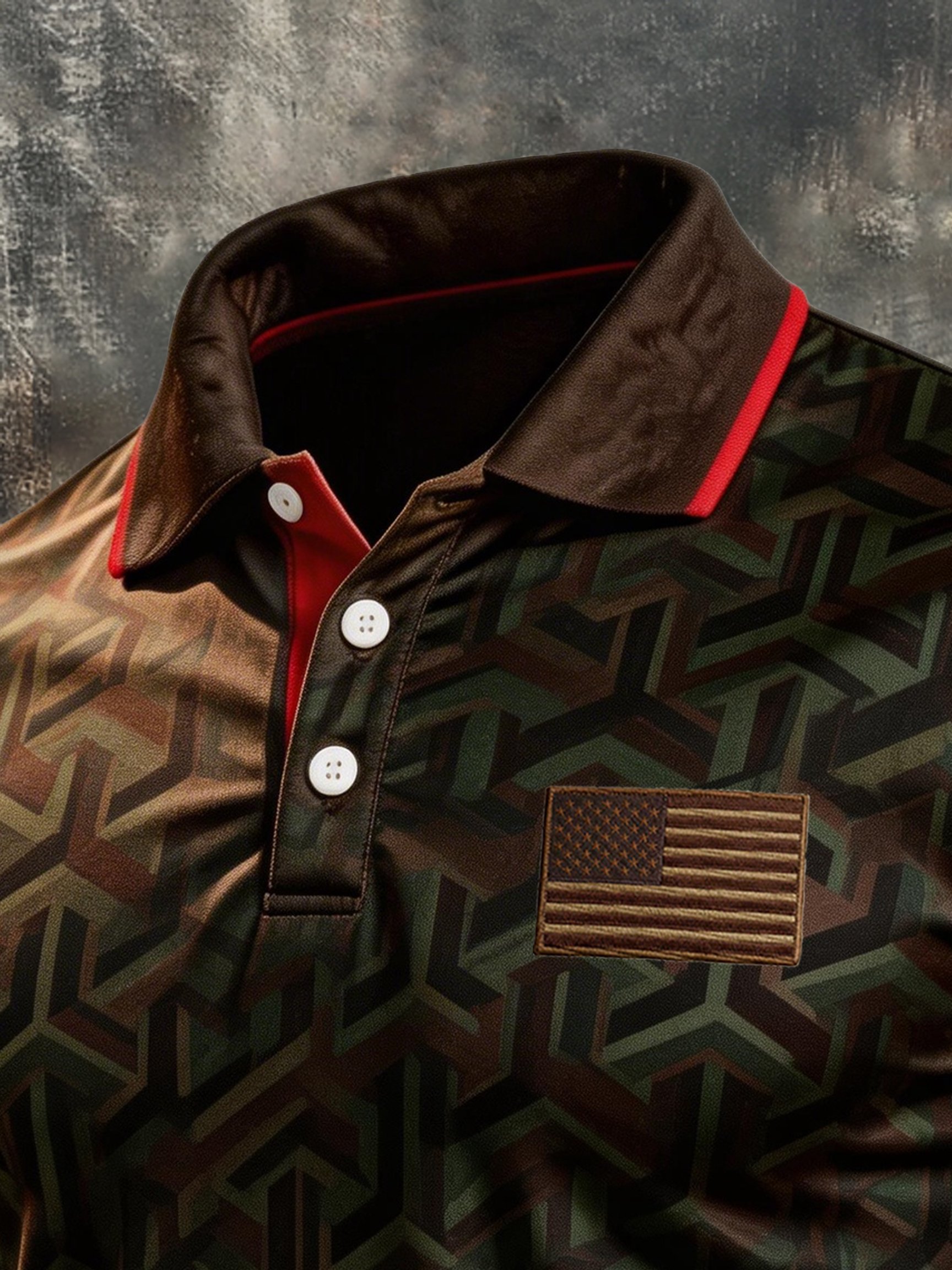 Men's Retro Patriotic Color-Block Short-Sleeve Polo Shirt