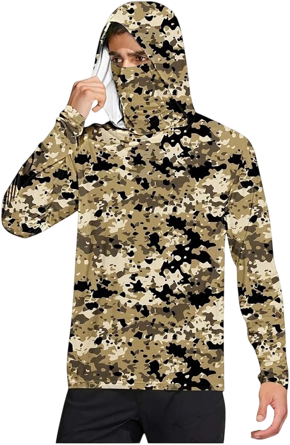 Long Sleeve Sun Shirt Men UPF 50+ Rash Guard Cooling Fishing Hoodies with Mask Casual Summer UV SPF Hiking Blouses