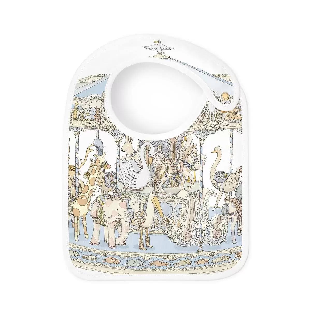 Blue Carousel Organic Cotton Swaddle & Bib with Gift Box Set