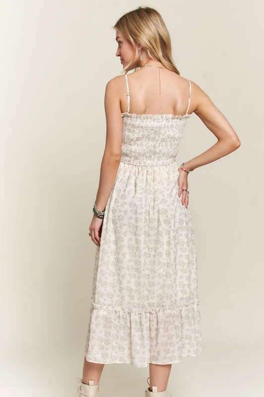 Smocked Floral Ruffled Hem Cami Dress