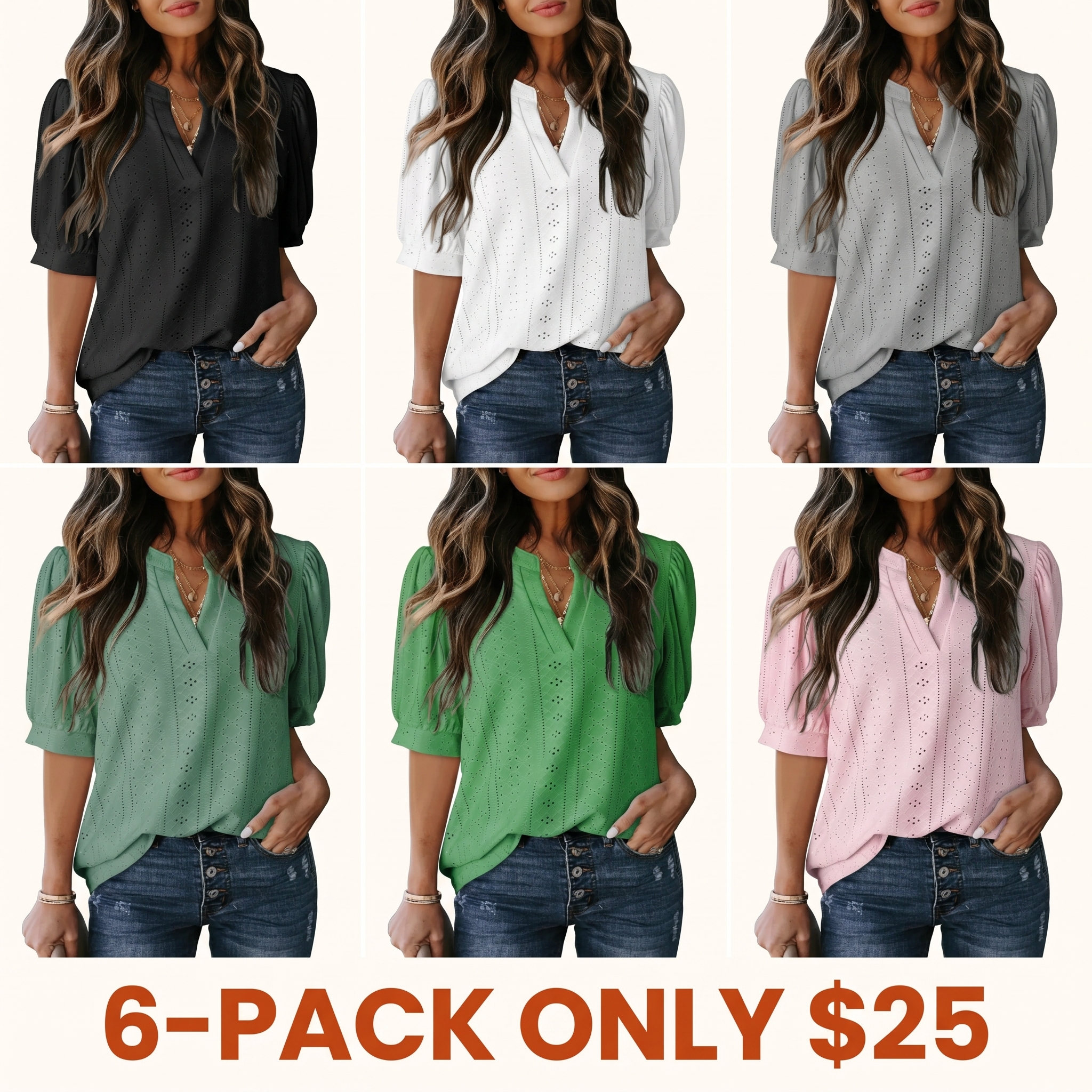 Women's Summer Business Casual Blouses V Neck Short Sleeve Shirts Hollow Out Cute Lace Tops Loose Fit Breathable Fabric