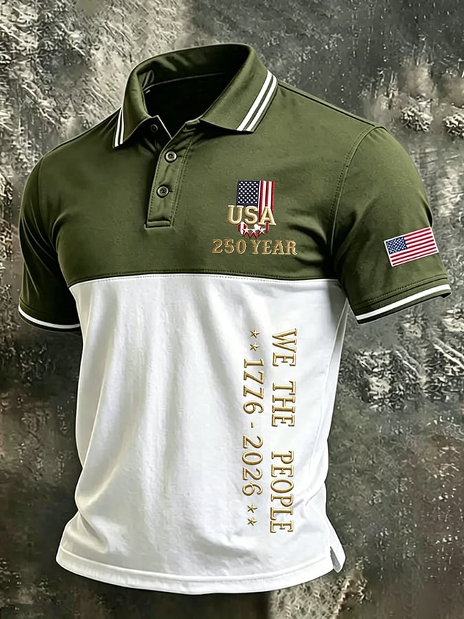 Men's American Flag 250Th Anniversary Print Polo Shirt