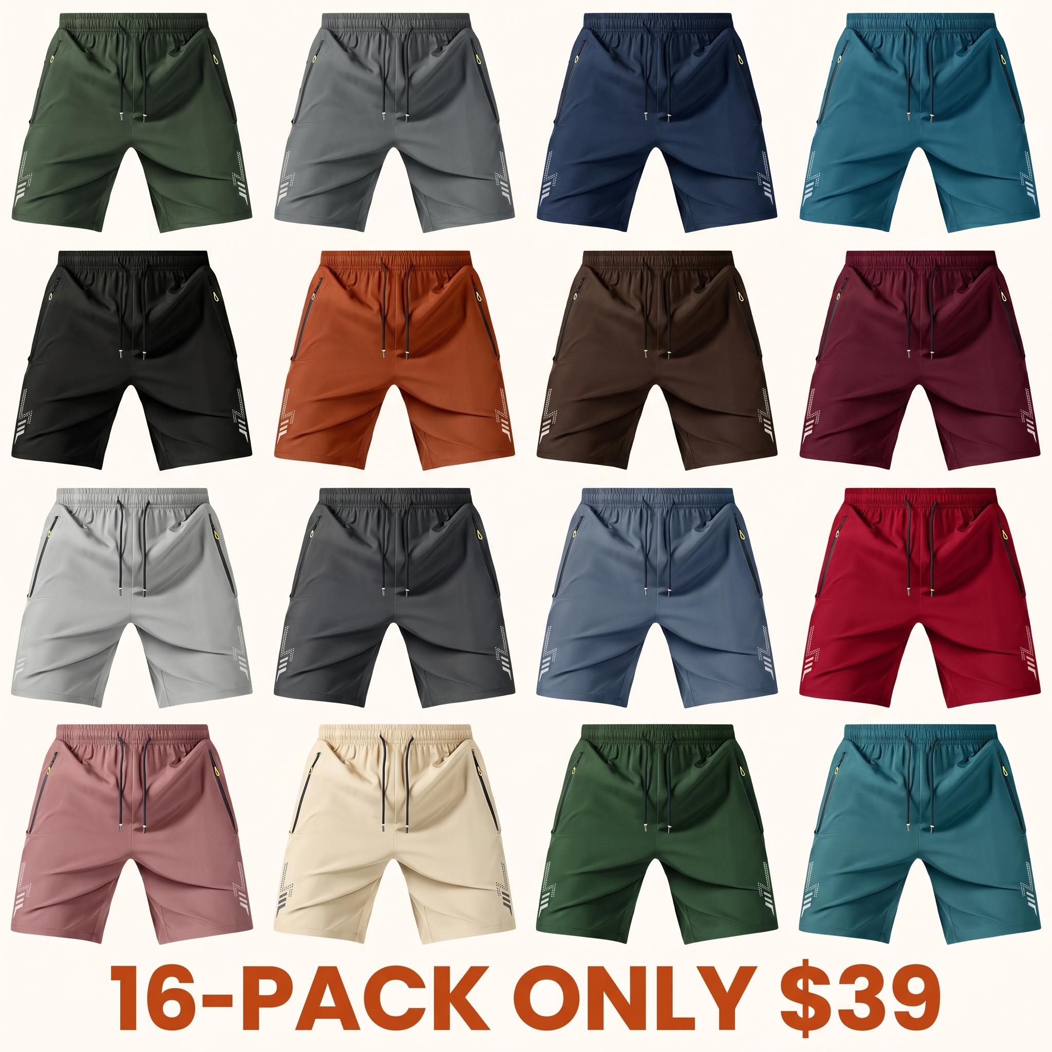 Men's / Unisex Fashion Sports Shorts — Reflective Geometric Print, Drawstring Waist, Side Zip Pockets
