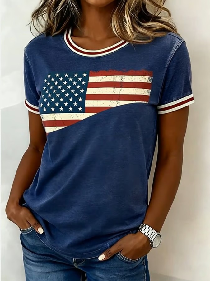 Women's Casual Retro Flag-Print Top