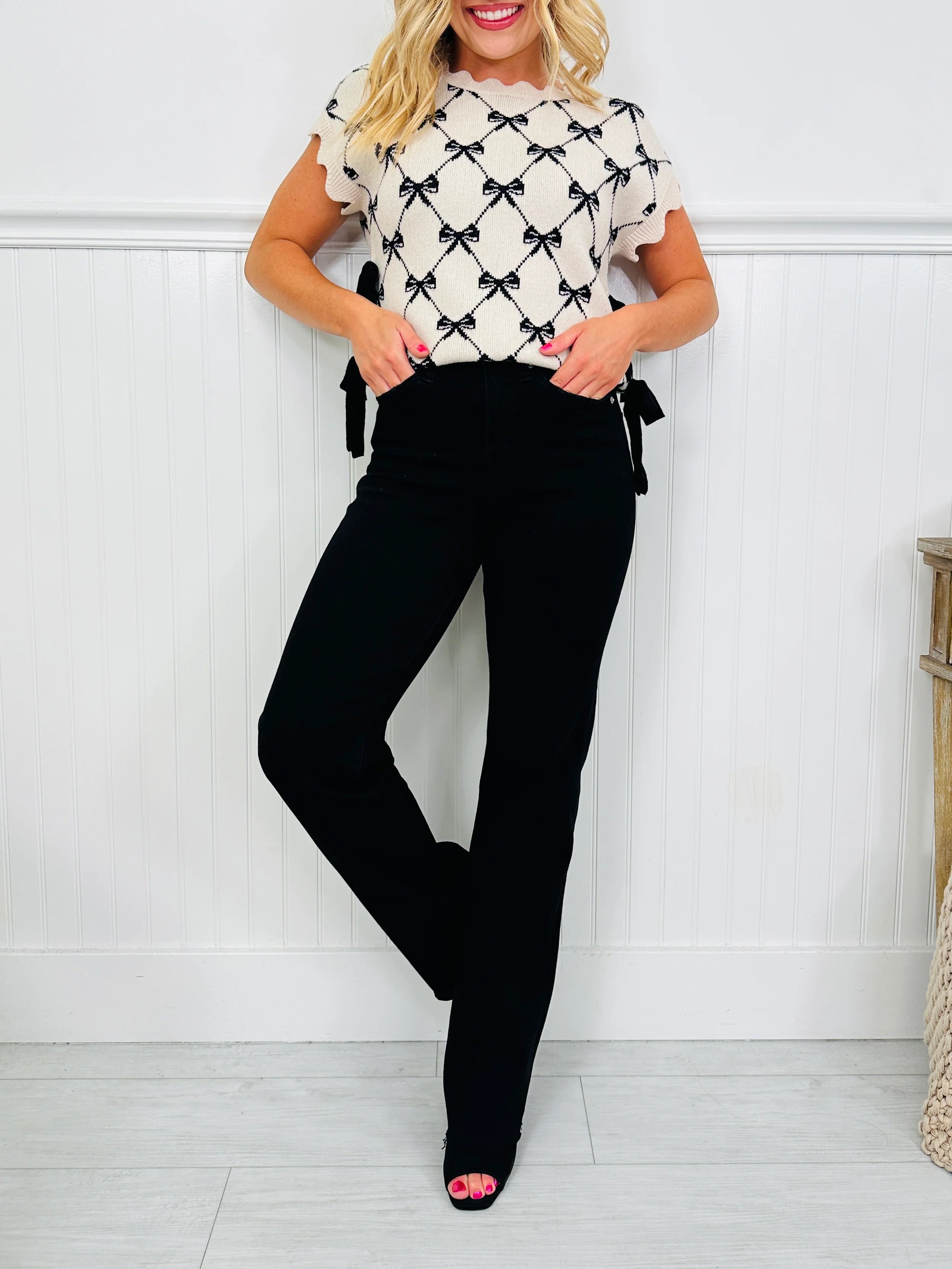 Fade To Black Tummy Control Slim Wide Leg Black Jeans