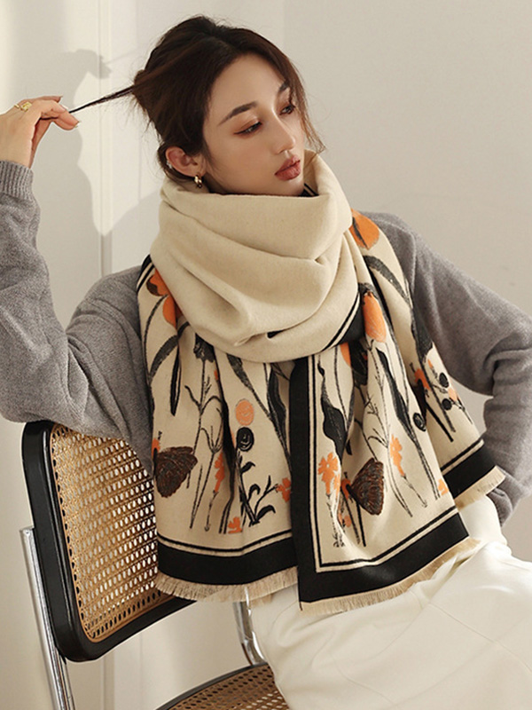 Vintage Imitated Cashmere Floral Printed Shawl&Scarf