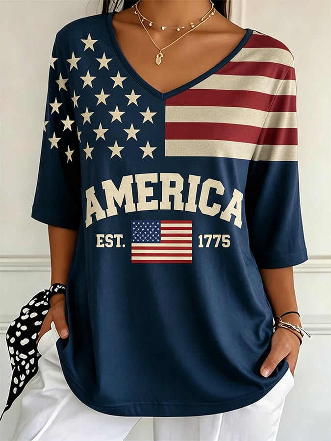 Women's Retro  250Th Anniversary Celebration Of The Founding Of The United States Print T-Shirt
