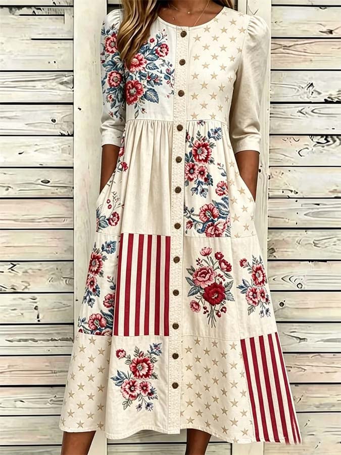 Women'S Casual Loose Dress With Independence Day Print