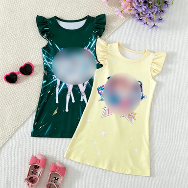 Spring Summer Girls' Sleeveless Casual Dress Set, Cute Cartoon Pattern, Comfortable Soft Fabric, Perfect for Daily Wear