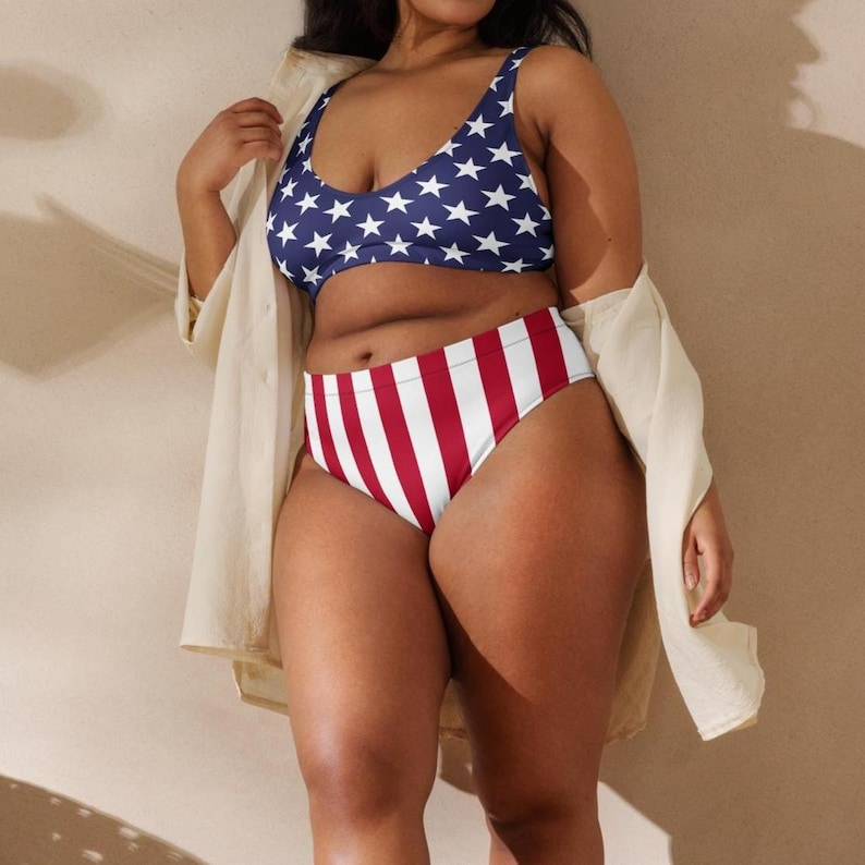 Women's American Flag Inspired Recycled High-waisted Bikini, 4th of July Swimsuit