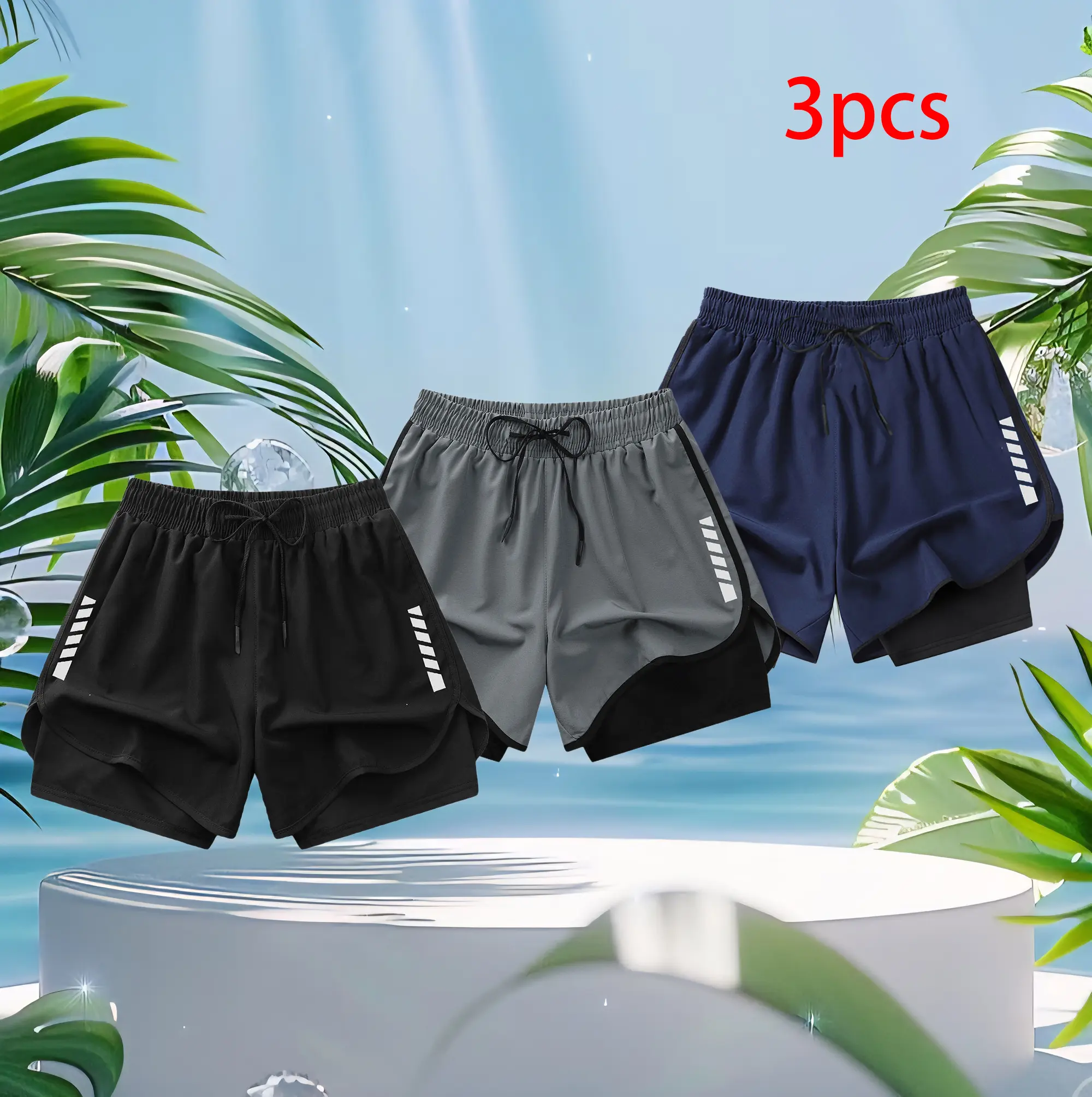 Women’s 3-Pack Summer Lightweight Quick-Dry Double-Layer Athletic Shorts