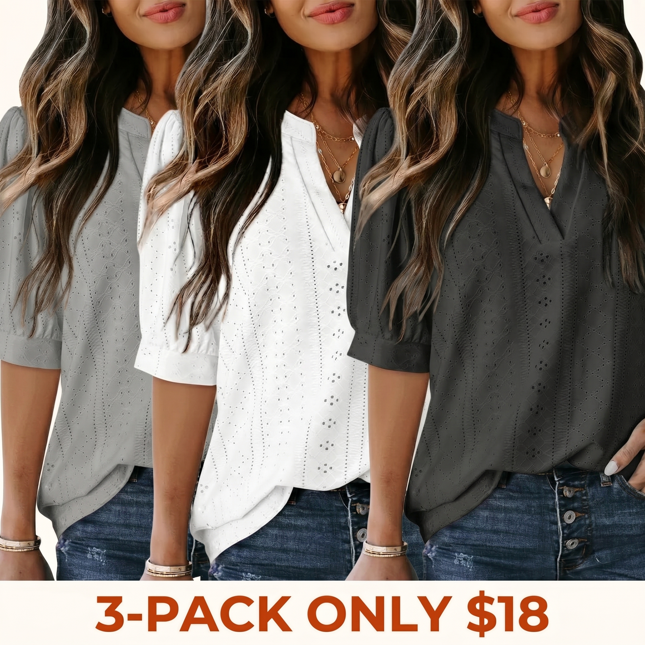 Women's Summer Business Casual Blouses V Neck Short Sleeve Shirts Hollow Out Cute Lace Tops Loose Fit Breathable Fabric