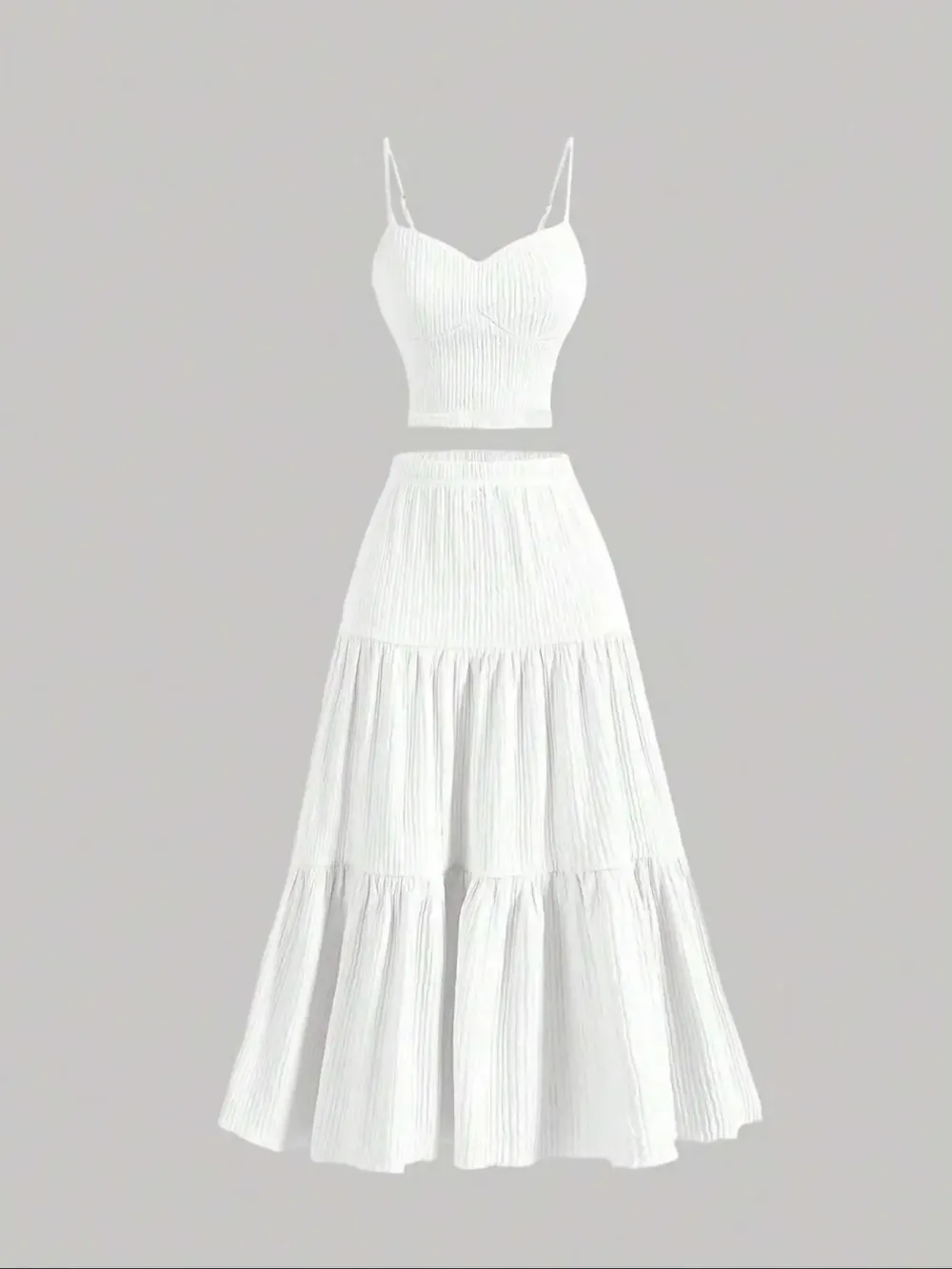 Women's Solid Crop Cami Top & A-line Skirt Two-piece Set, Casual Fashion Cozy Two Piece Outfits for Daily Outdoor Wear