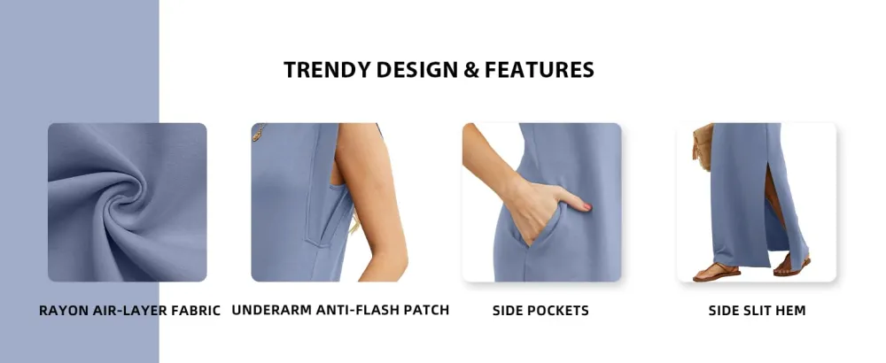 Women Loose Split Wrinkle-Free Long Dress with Pockets