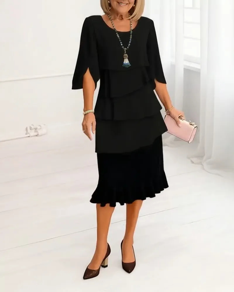 Stylish Round-Neck Tiered Dress