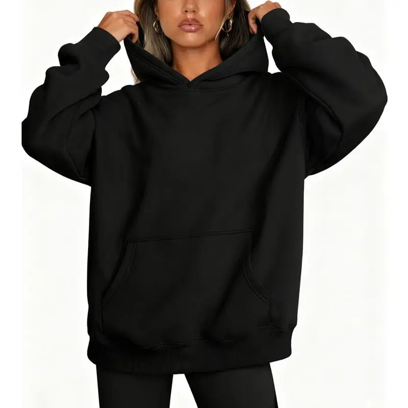 Women's loose-fitting hooded sweatshirt, a comfortable and warm winter sweater, and a stylish autumn top.