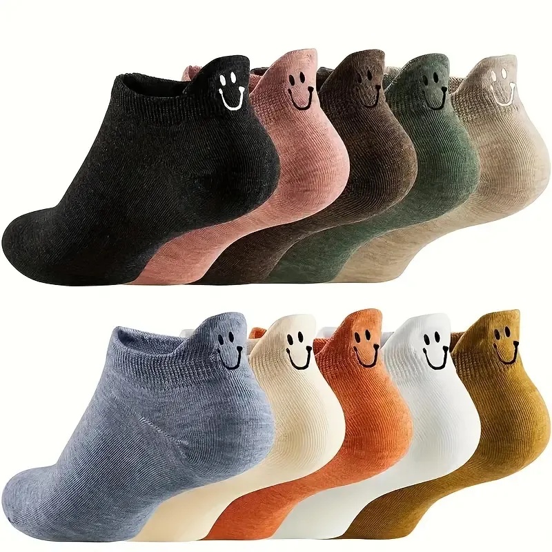 Kawaii Women's Embroidered Ankle Socks 10 Pairs Cotton Ruffled Edge Breathable Soft Stretchy Low Cut Pastel Colors for Casual Lightweight Aesthetic Maternity Bridal Womenswear Outfits Feminine