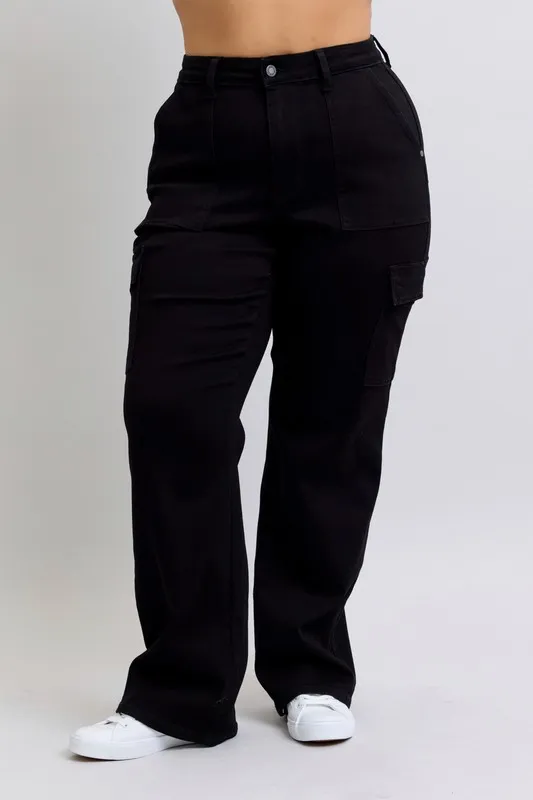 Blue Full Size High Waist Cargo Wide Leg Jeans Plus Size