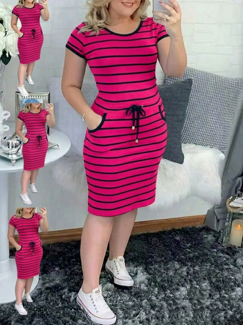 Classic Plaid Bodycon Pocket Dress
