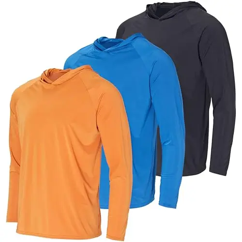 3 Pack: Men's Rash Guard Hoodie Sweatshirt Sun Protection UPF Fishing Shirt (Available in Big & Tall)