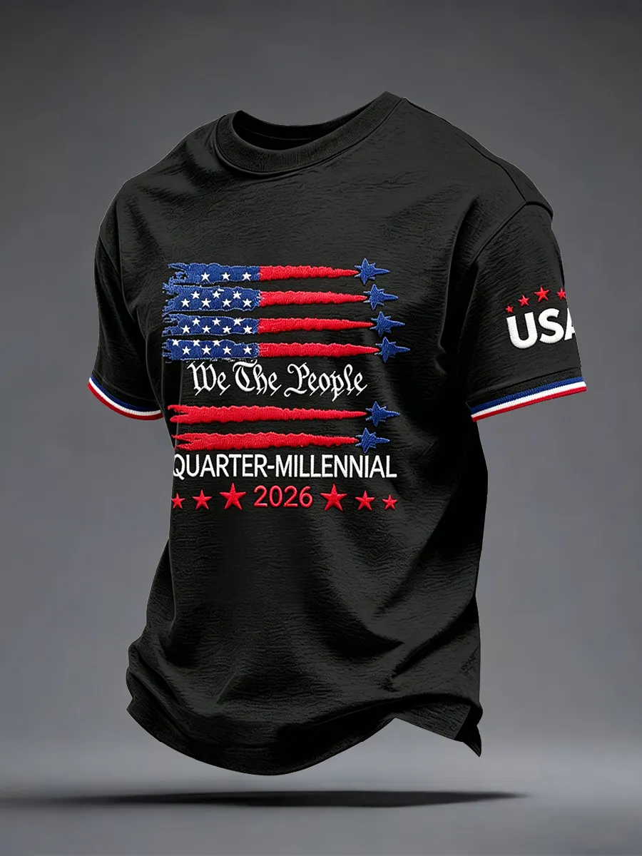 Men'S Casual American 1776-2026 Anniversary Celebration Commemorative Printed Short Sleeved T-Shirt
