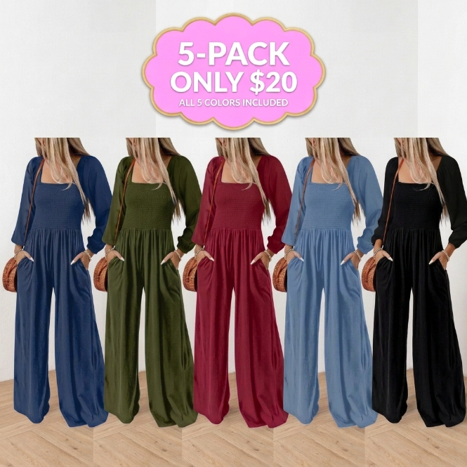 🌿 Women's Long Sleeve Wide Leg Casual Jumpsuit