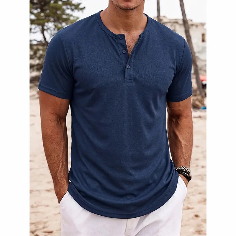 Men’s 8-Pack Henley Shirts – Short Sleeve, Breathable, Casual Everyday & Beach Wear