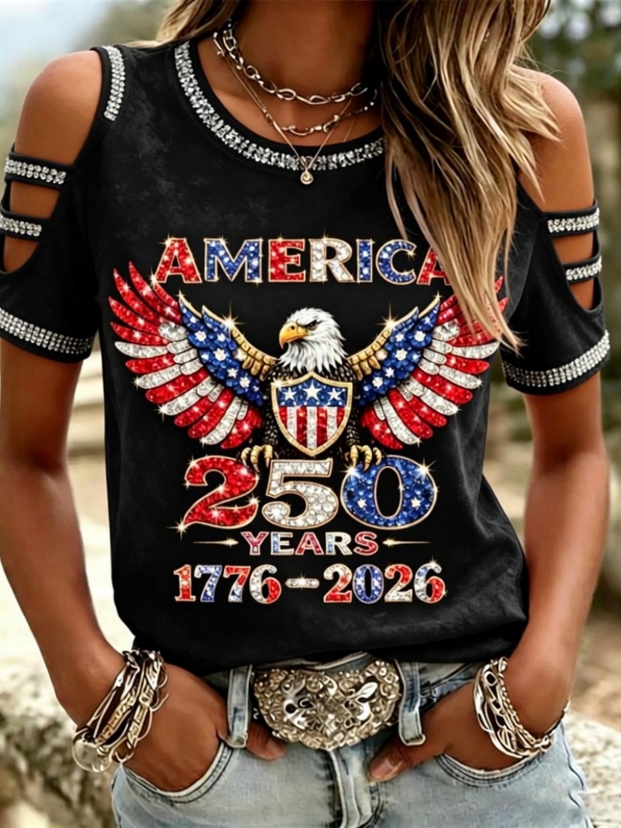 American 250th Anniversary Rhinestone Design Women's T-Shirt