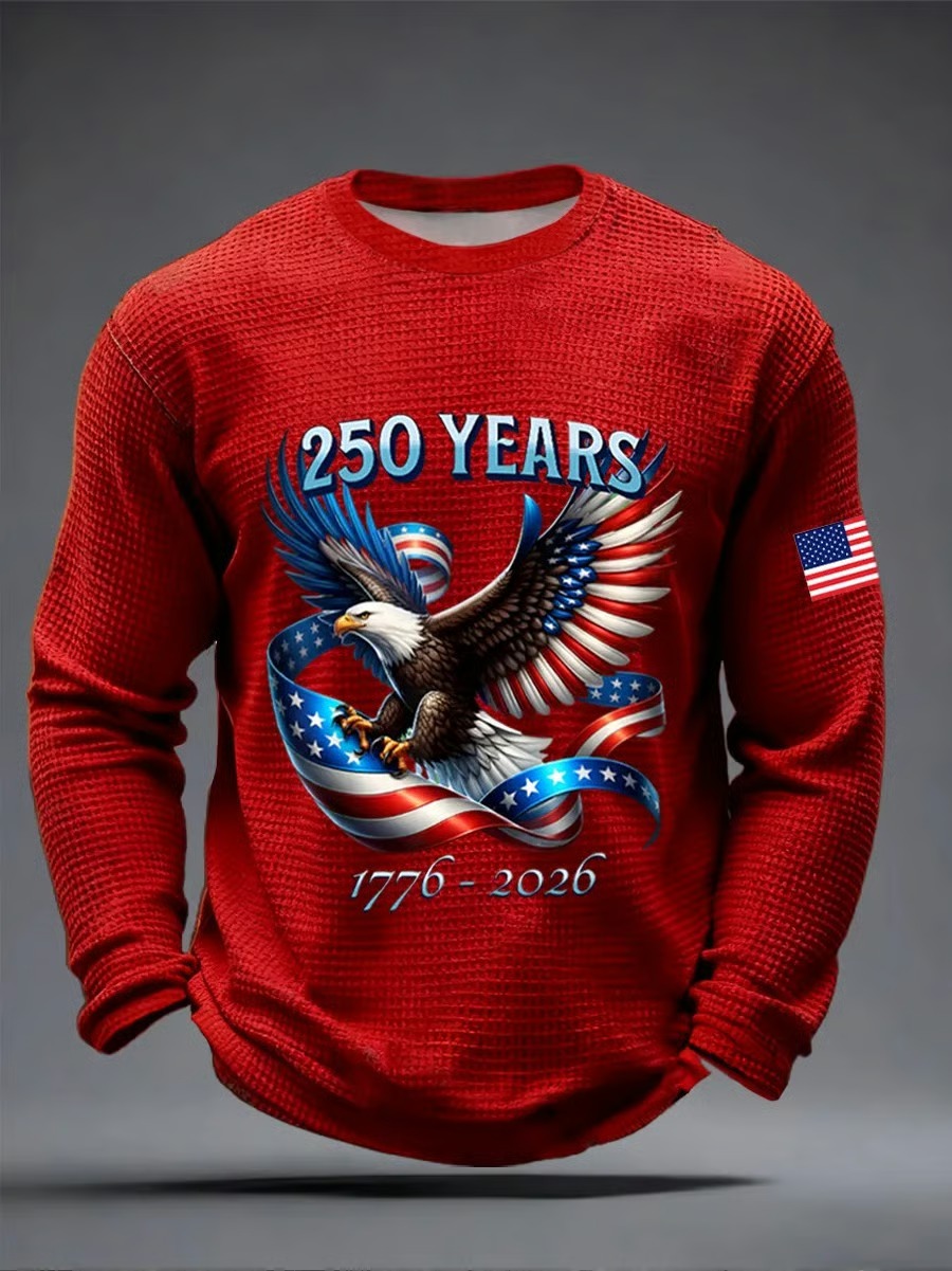 Men'S Casual Printed Waffle Fabric Long-Sleeve T-Shirt