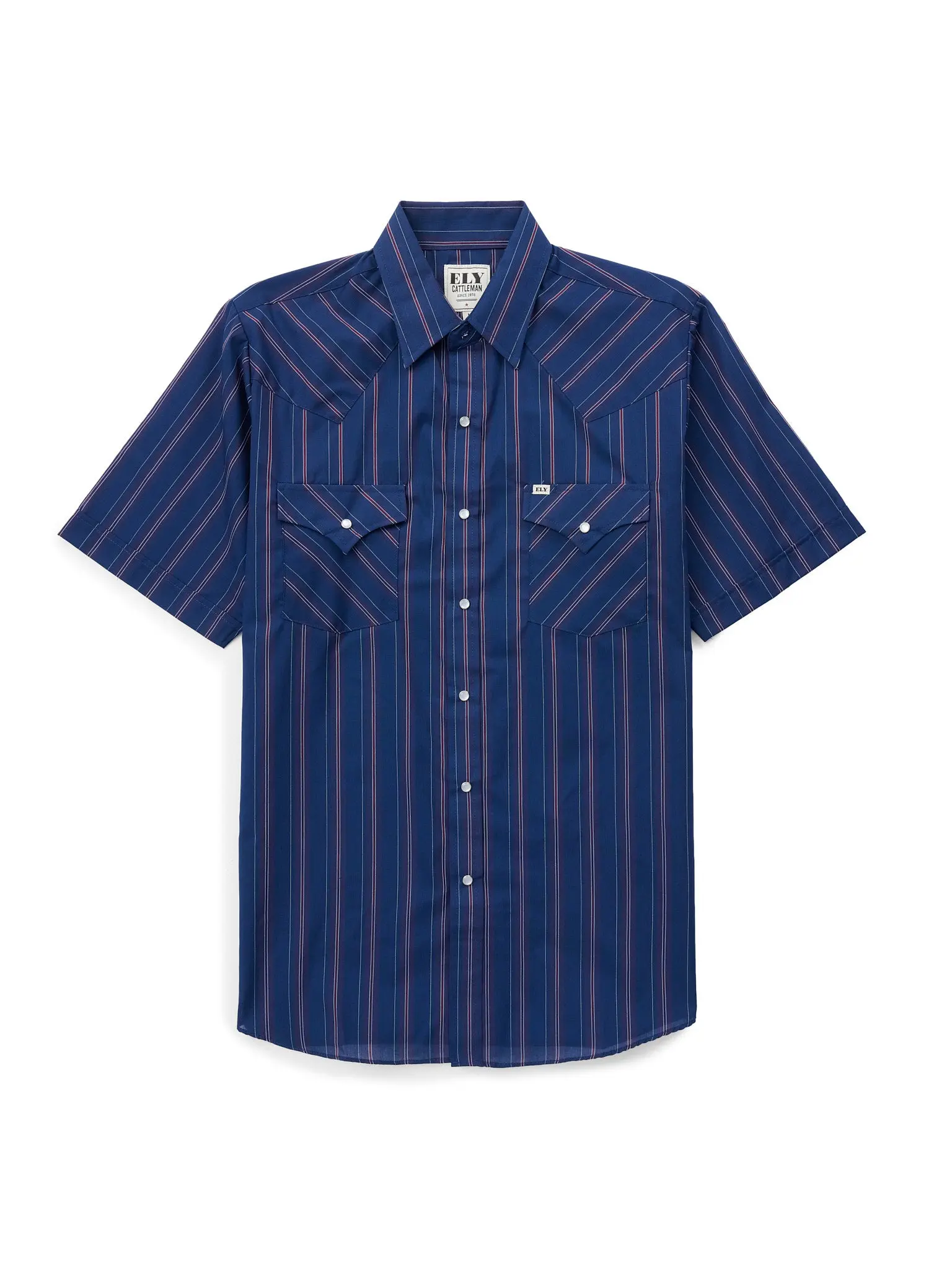 Men's Short-Sleeve Stripe Western Snap Shirt – Classic Casual Top with Functional Fabric & Pocket