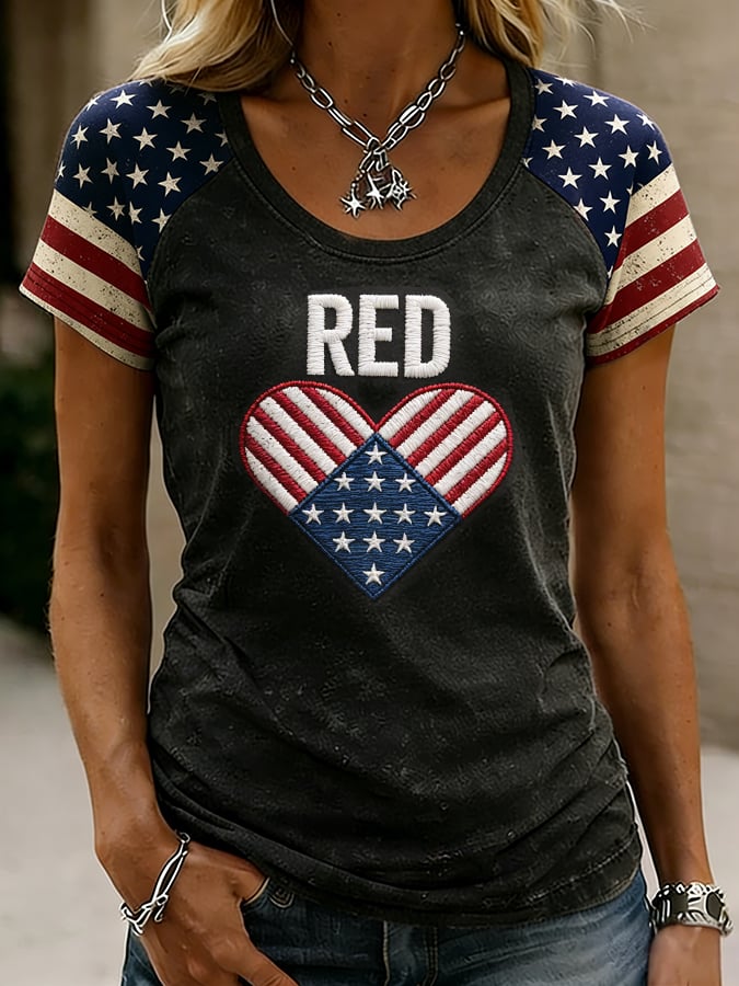 Women's Red Friday Art Print Casual T-shirt