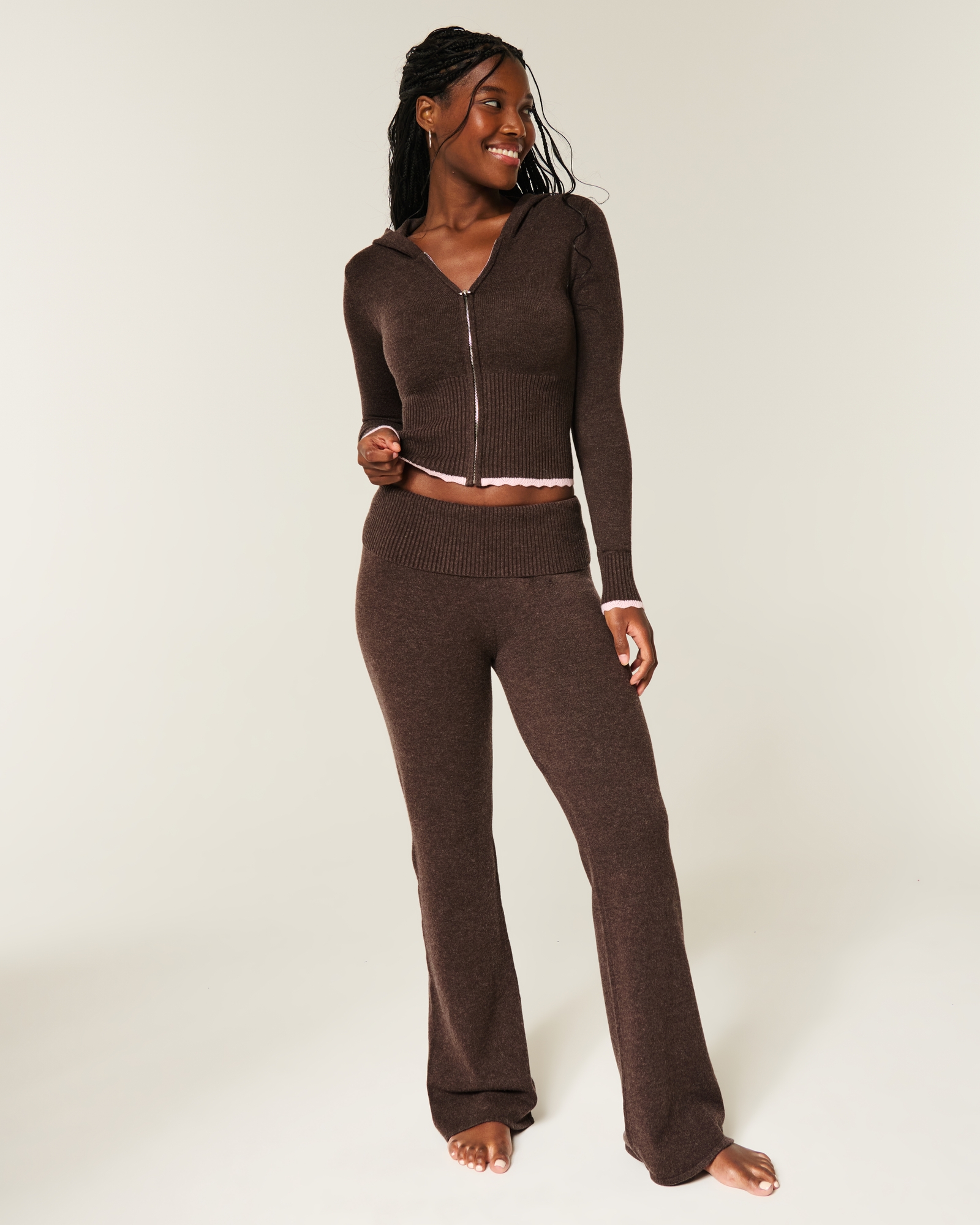 Gilly Hicks Sweater-Knit Foldover Waist Boot Pants
